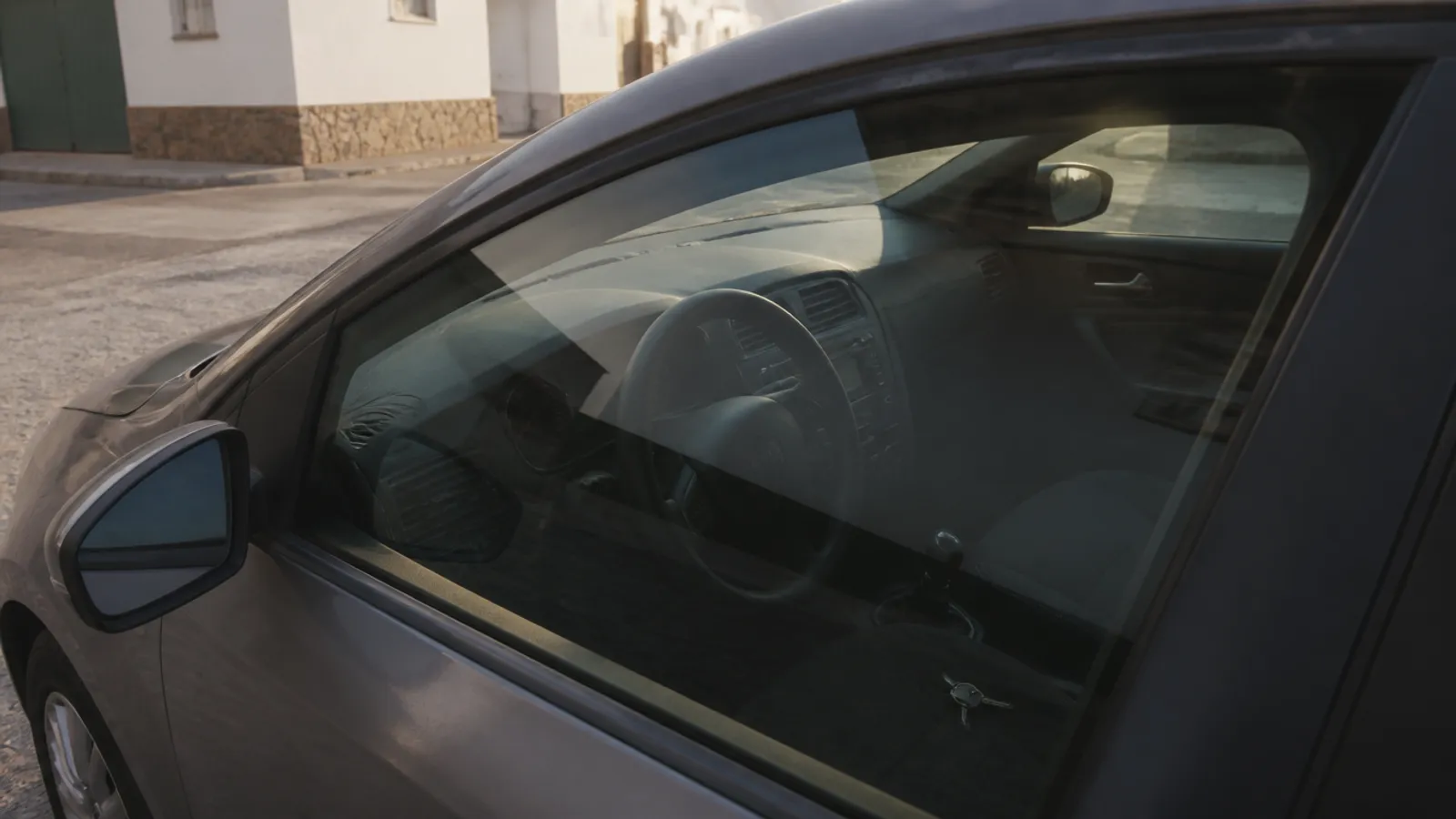 Puerta de un turismo cerrada con las llaves visibles en el asiento, intervención de apertura de coche en Utrera
